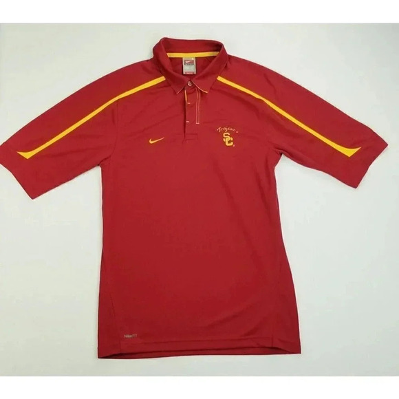 Nike Team Size Small Men's USC Trojans Embroidered Chest Neck Logo Fit Dry Polo - Picture 1 of 11